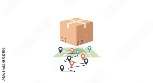 Package delivery concept with route map and tracking pins
