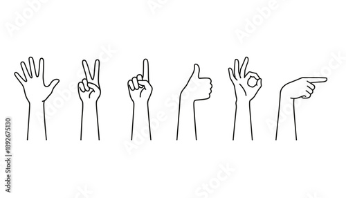 Minimalist hand gestures collection in line art style for communication and design
