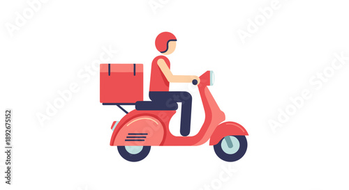 Flat design red scooter with delivery box