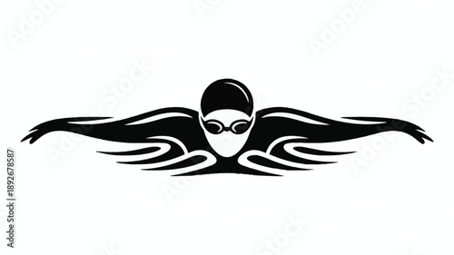Stylized Minimalist Silhouette of a Competitive Swimmer Performing Butterfly Stroke.