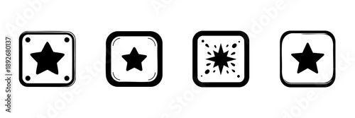 Star Icons In Hand Drawn Style Set. Rating, Achievement, And Quality Symbol Doodle Sketch Collection. Decorative Elements. Isolated Vector Illustration