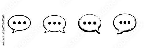 Speech Bubble Icons In Hand Drawn Style Set. Communication, Messaging, Chat Doodle Sketch Collection. Social Interaction Symbols. Isolated Vector Illustration