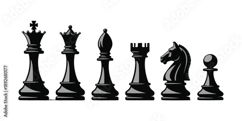 Professional Chess Piece Silhouette Set for Strategic Game Design.