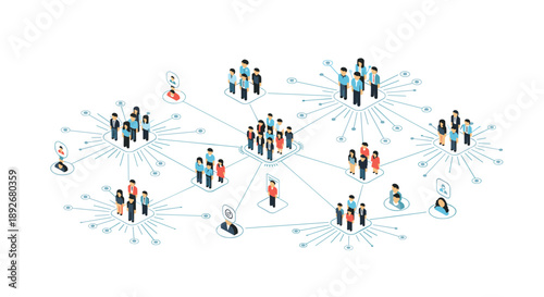 Complex Global Network Structure with Multiple Groups of People Icons Connected.