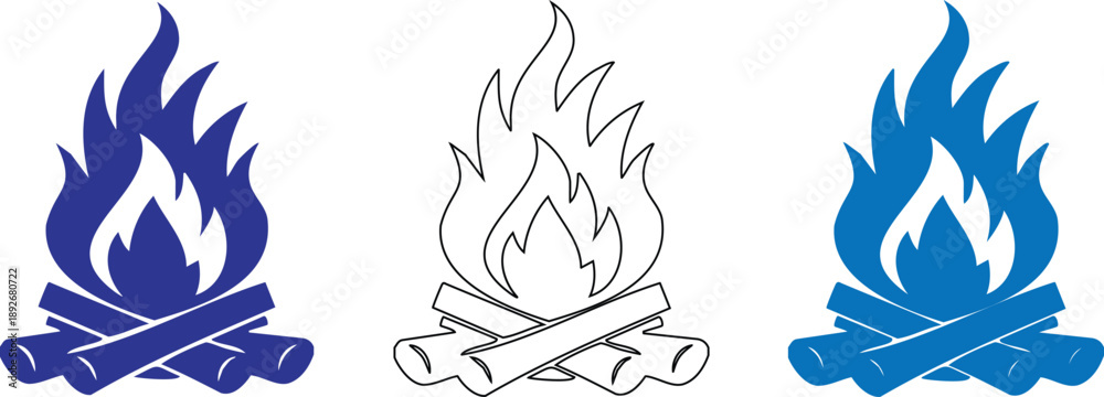 Obraz premium Campfire Illustration Set with Blue and Black Flames