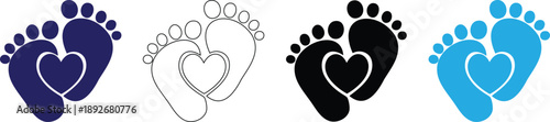 Colorful Baby Footprints with Hearts Designs for Celebration