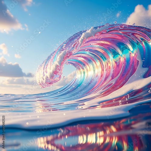 Iridescent Abstract Ocean Wave with Colorful Liquid Reflections