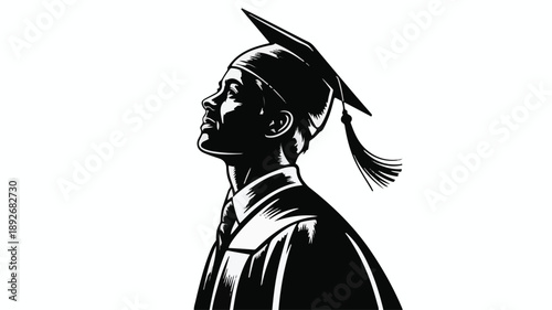Inspirational Silhouette of a Male University Graduate Looking Toward the Future.