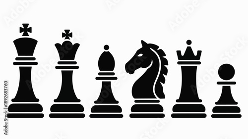 Complete Set of Classic Chess Piece Silhouettes for Strategic Game Design.