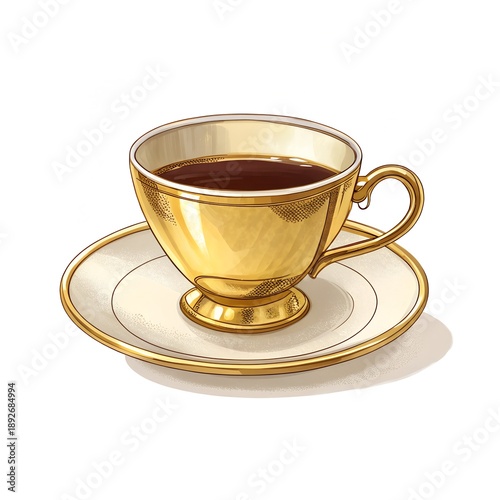 3D Gold Tea Cup Icon, Luxury Tea Cup Illustration, Elegant Hot Beverage Concept, Premium Tea and Coffee Drink Icon, Modern Cafe and Restaurant Design.