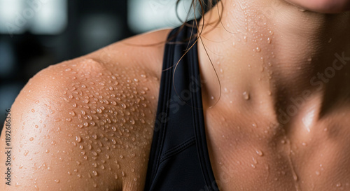 Wallpaper Mural Sweat drops on the skin of a female athlete in a black sports bra after a workout Torontodigital.ca