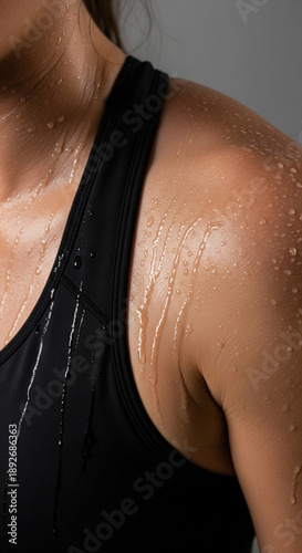 Wallpaper Mural Sweat drops on the skin of a female athlete in a black sports bra after a workout Torontodigital.ca