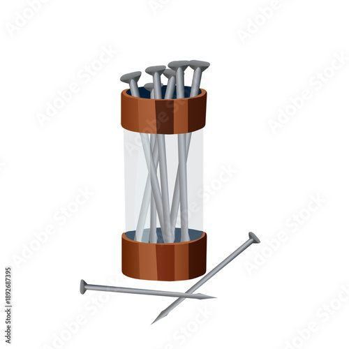 Nail Set and Loose Nails in Flat Vector for Construction