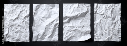 Four crumpled white paper sheets on a.