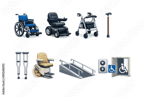 Mobility Assistance and Accessibility Equipment Icons