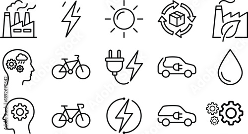 Set of 15 eco friendly and sustainable energy icons vector