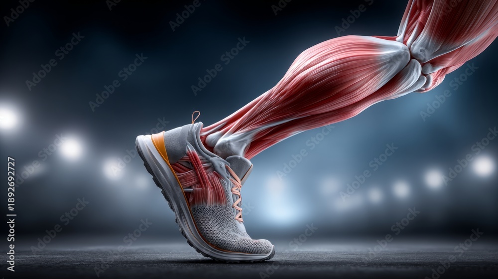 custom made wallpaper toronto digitalMuscular leg thrusting forward in a powerful stride, symbolizing energy and athleticism in a dramatic setting