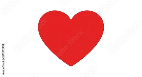 Solid Red Heart Shape on Clean White Background Symbolizing Love