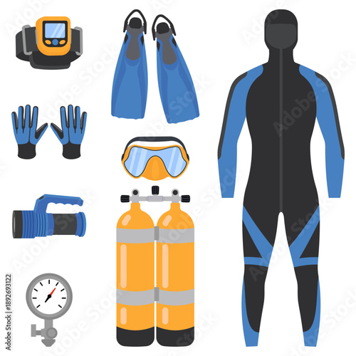 Vector illustration of  diving equipment set