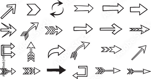 collection of various black and white arrow icons in different styles and directions silhouette high quality
