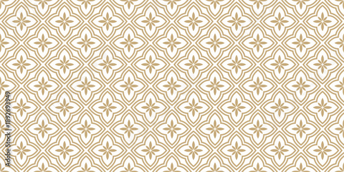 Luxury golden floral ornament in oriental style. Vector seamless pattern with flowers, tiles. Simple abstract minimal ornate background. Gold and white texture. Repeated design for decor, wallpapers