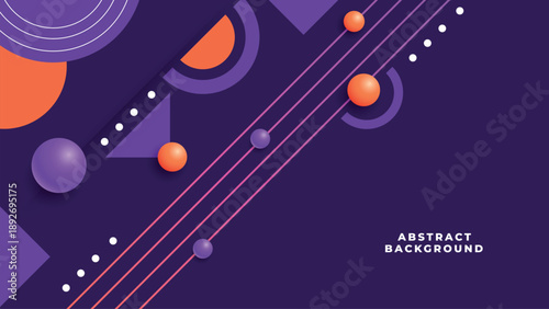 Abstract geometric background featuring a modern combination of purple and orange colors, with dynamic lines, shapes, and futuristic