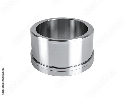 Highly polished metallic cylindrical sleeve or bushing component isolated on a black background.