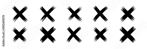 Collection of black 'X' marks arranged in a grid pattern on a white background, minimalistic style, graphic design, vector illustration