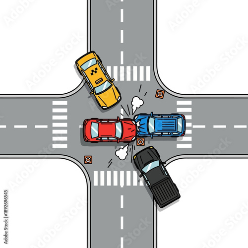 Car Accident at Intersection: Collision of Multiple Vehicles
