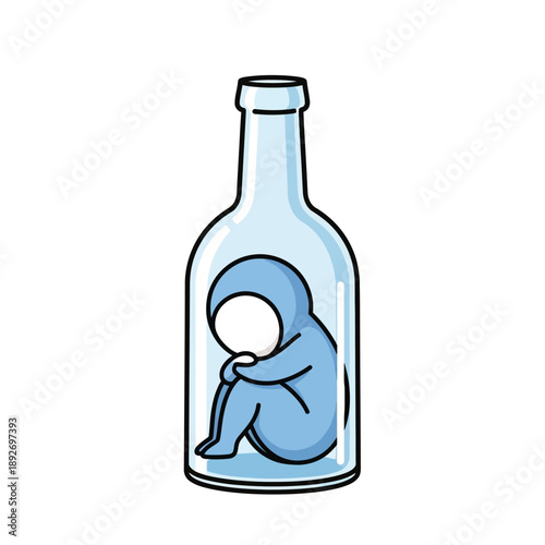 Sad Person Trapped Inside a Clear Glass Bottle - Isolation Concept