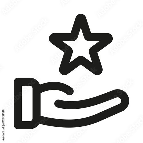 Hand holding a star professional line icon. Professional Line Vector Icon with modern achievement and recognition concept, minimal clean outline design and scalable success symbol