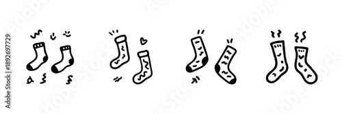 Socks Line Icon Set In Doodle Style. Footwear, Comfort, And Warmth Representation Outline Sketch Collection. Cozy And Hygienic Clothing Symbols. Hand Drawn Isolated Vector Illustration