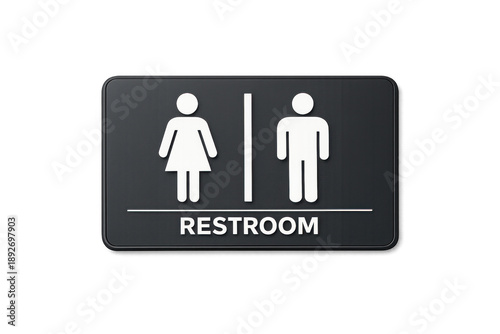 Modern restroom sign with gender symbols for men and women on a black background © Maureen