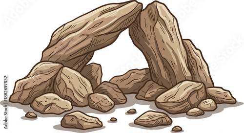 Cartoon stone arch rock formation illustration isolated on white background for nature game environment assets fantasy landscape design projects concept art vector