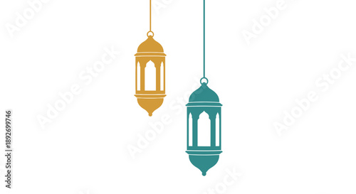 Celebrating Ramadhan Kareem with lanterns hanging in the air during a festive evening