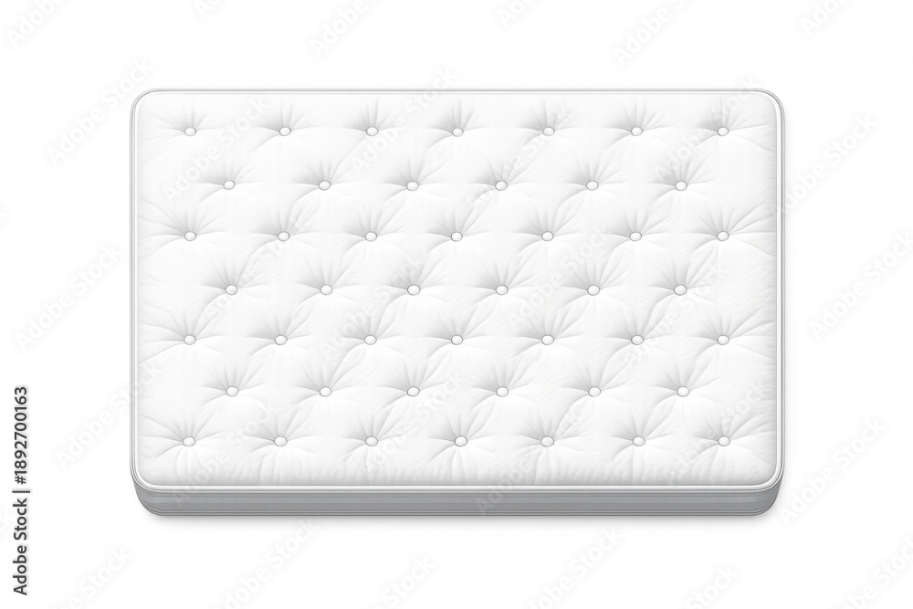 Obraz premium Top view of a clean white tufted mattress with a plush surface for comfortable sleep