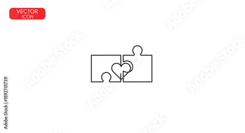 Vector illustration of two puzzle pieces with one heart-shaped, fitting together on a white background.