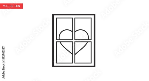 A line drawing of a window divided into four panes with various geometric shapes on a white background.
