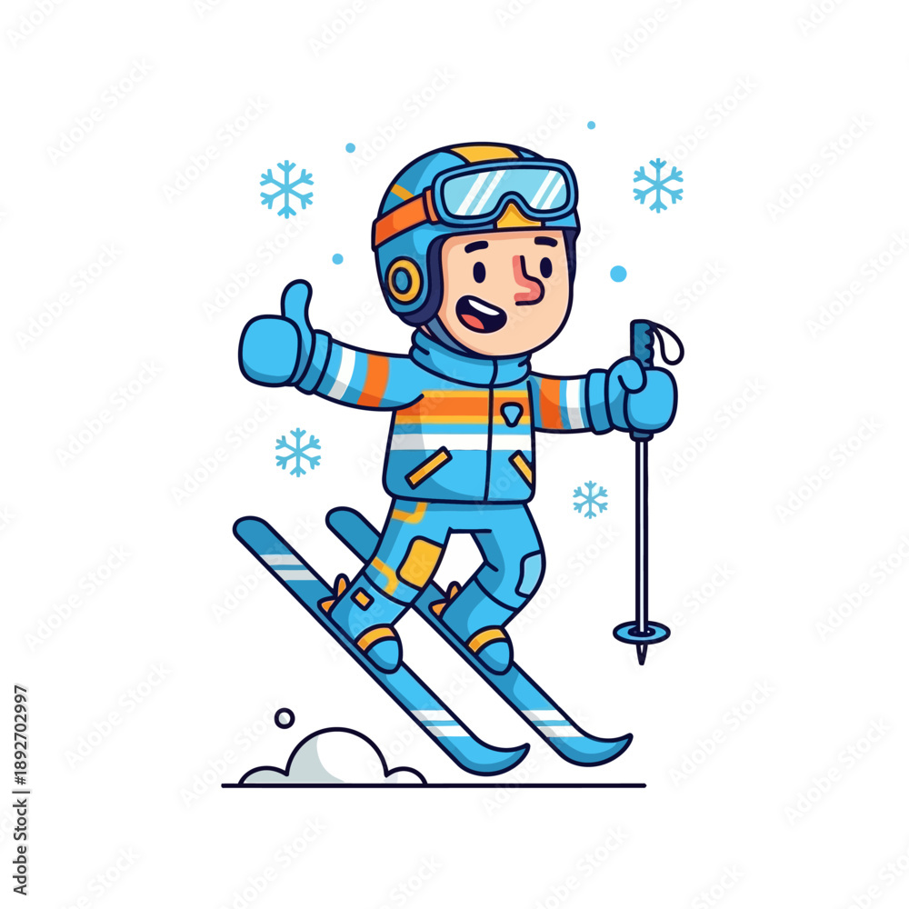 Fototapeta premium Happy Skier Doing Thumbs Up While Skiing Downhill in Snow