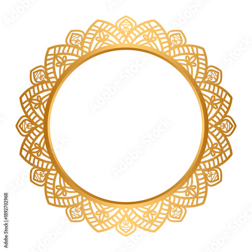 Indian flower mandala art with luxury golden circle frame transparent vintage gold circular pattern