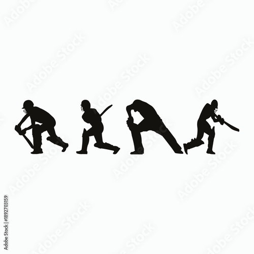 Cricket batsman silhouette with playing stile easy to edit 