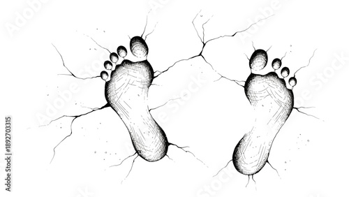 Cracked Ground with Footprints