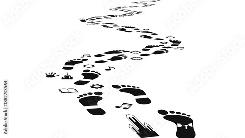 Footprints Path with Symbols: Journey of Life, Success, and Music