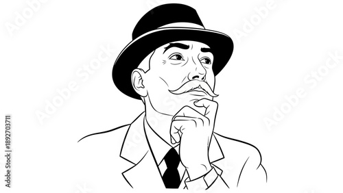 Vintage Gentleman Thinking With Hat and Mustache