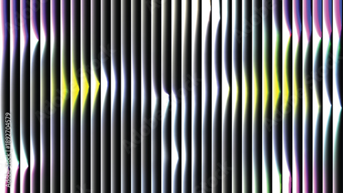 Unique abstract pattern with black vertical bars and distorted light effects creating surreal visual movement on white background for high contrast artistic projects and contemporary interior decor