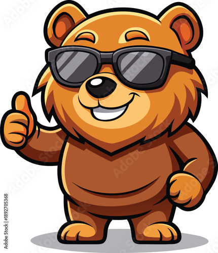 Friendly cartoon grizzly bear waving vector illustration flat design