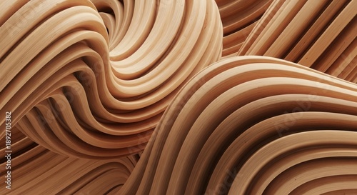 Curved wooden ribbon abstract background