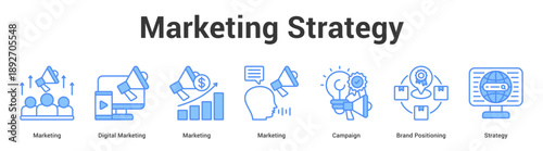Marketing Strategy web banner icon set vector illustration concept for business with icon of Marketing, Digital Marketing, Marketing, Marketing, Campaign, Br.