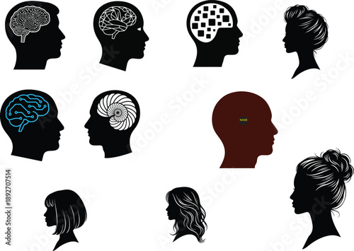 silhouette of a woman with a hairstyle& technology related human cheep
