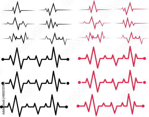 Medical Heartbeat Pulse Line and Cardiac Rhythm EKG Waveform Set